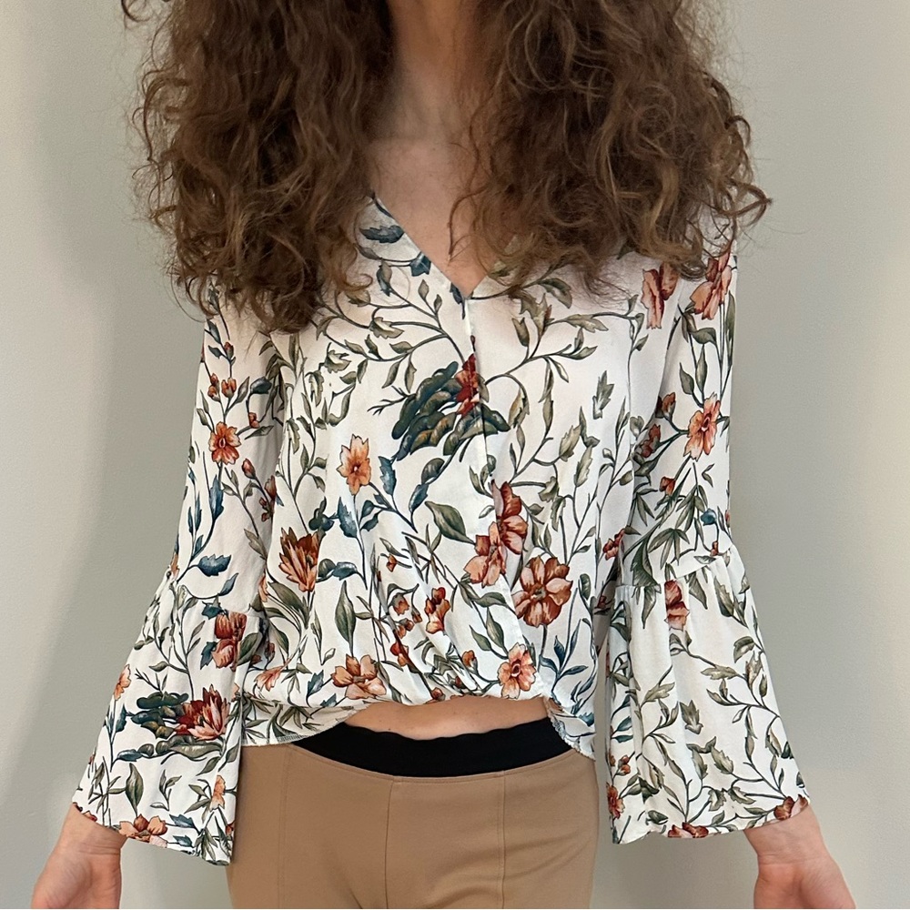 Fifteen Twenty Floral Blouse in Cream and Green
